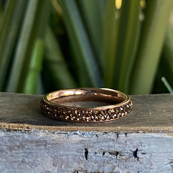 FAC Rose Gold Tone Smoky Cognac Crystal Eternity Ring 7 - Picture 1 of 6